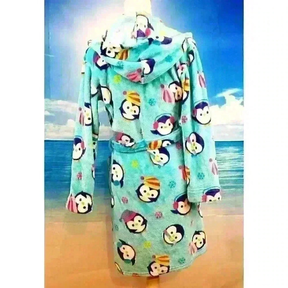 KOMAR KIDS Girls TEAL AQUA BLUE Bathrobe SOFT Dressing Gown FUZZY HOODIE size Lg - Picture 5 of 7